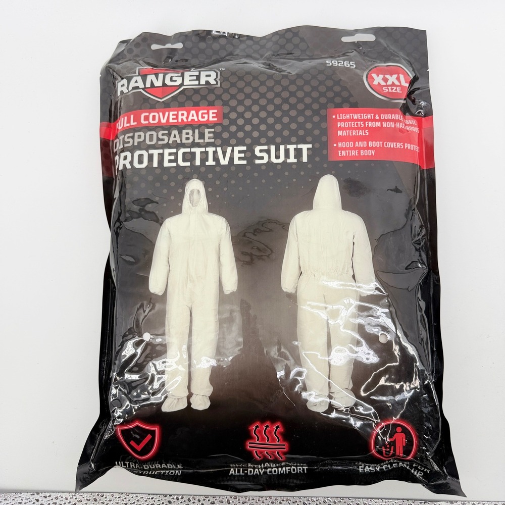 Ranger Full Coverage Protective Suit Unisex XXL White Disposable Hooded 59265